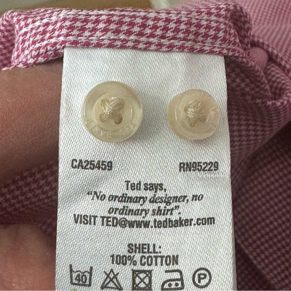 TED BAKER Endurance Classic Fit Flip Cuff Button Up Shirt Pink Cotton Size 17 - Picture 11 of 16